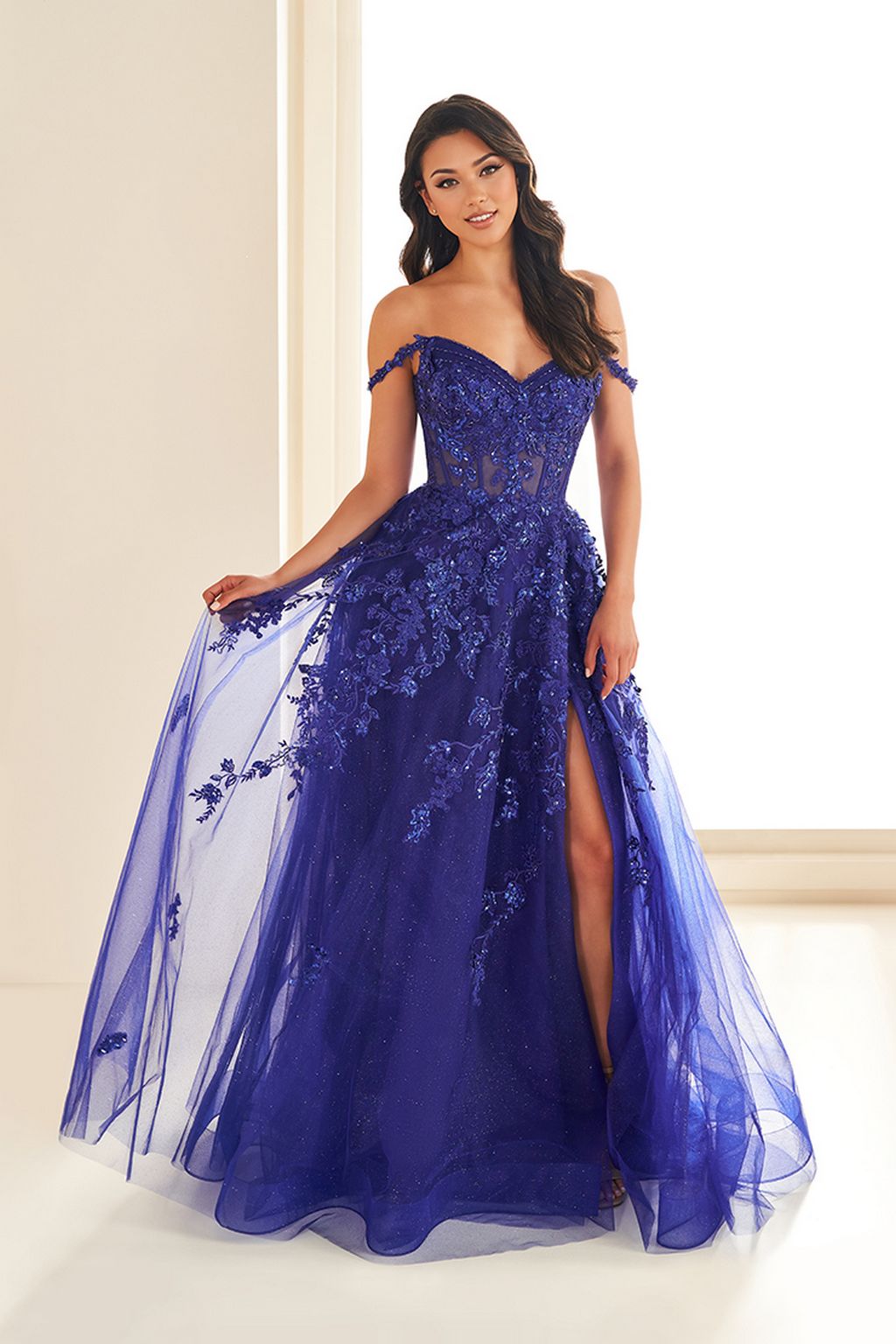 Prom Dresses A Line Long Slit Formal Prom Evening Dress Sapphire