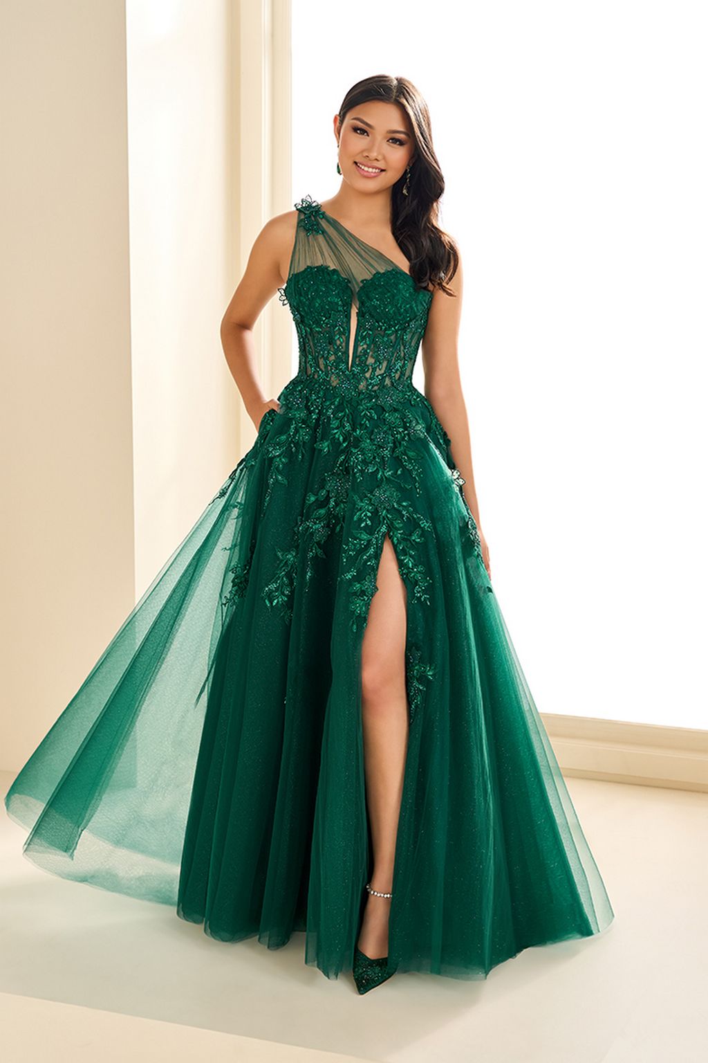 Prom Dresses Beaded Long Slit A Line Formal Prom Dress Emerald