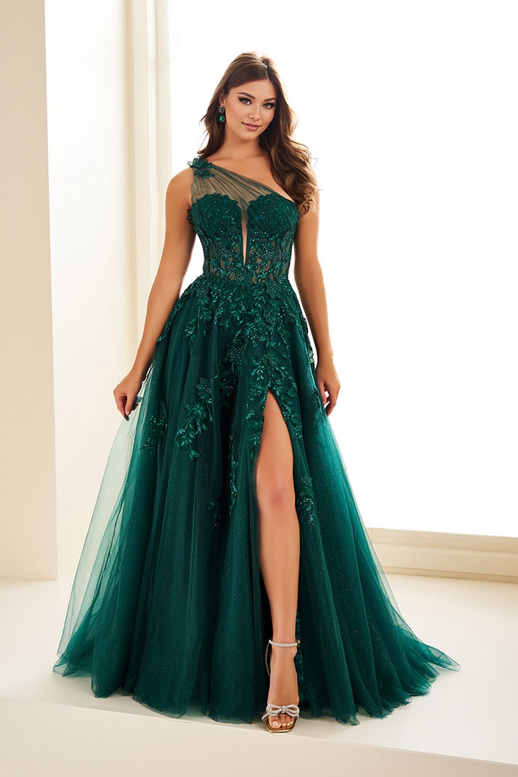 Prom Dresses Beaded Long Slit A Line Formal Prom Dress Emerald