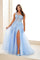 Prom Dresses Beaded Long Slit A Line Formal Prom Dress Light Blue