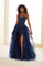 Prom Dresses Long A Line Side Pocket Slit Formal Sequin Prom Dress Navy Bue