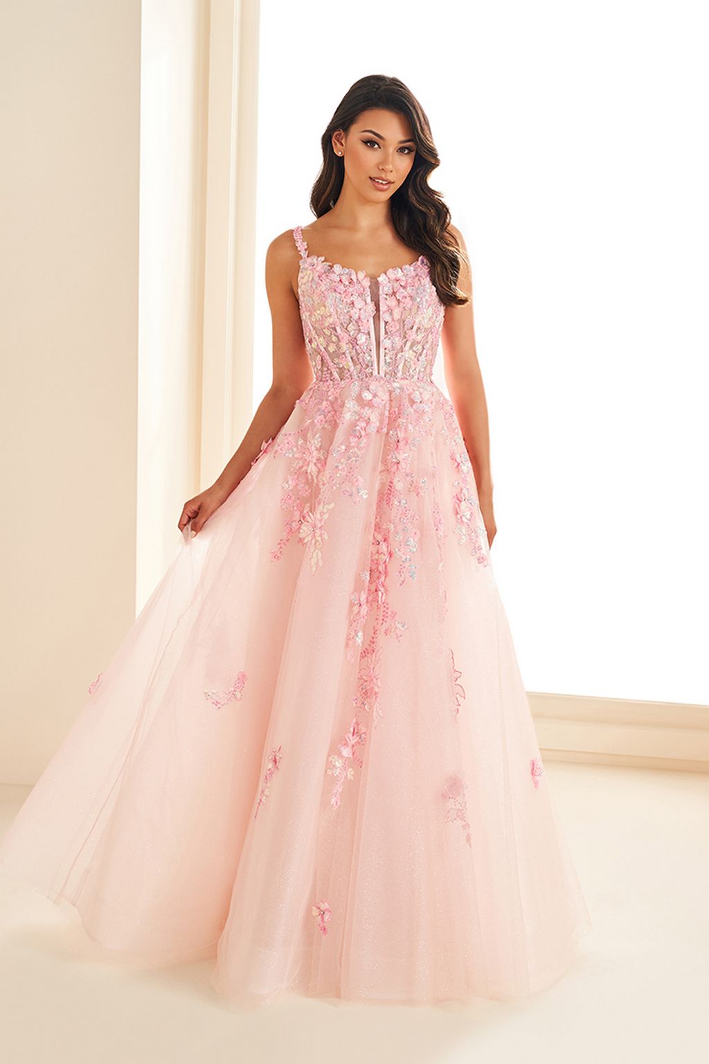 Prom Dresses A Line Long Formal Floral Corset Prom Dress Blush