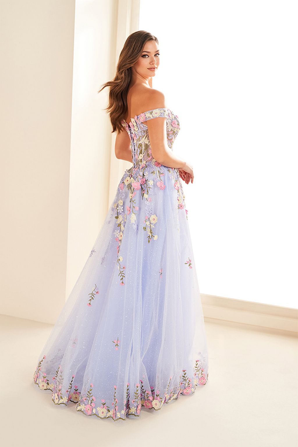 Ellie Wilde EW36215 A Line 3D Formal Long Corset Prom Dress