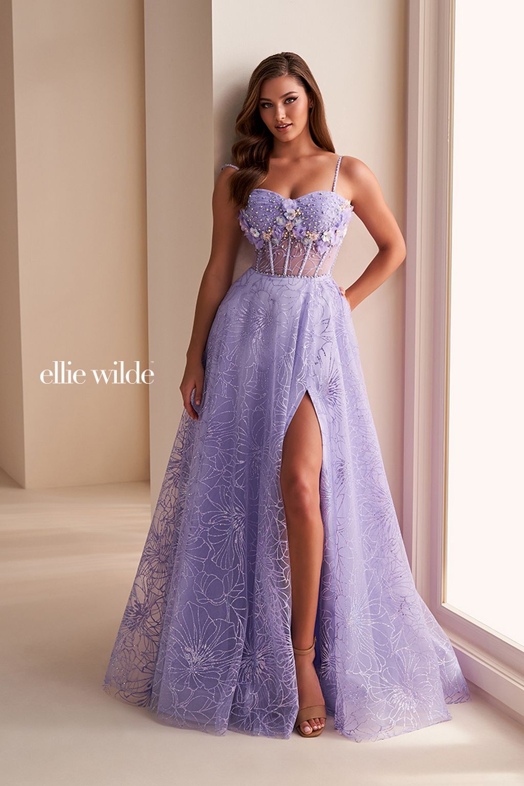 Ellie Wilde EW36218 A Line Long Formal Corset Prom Dress