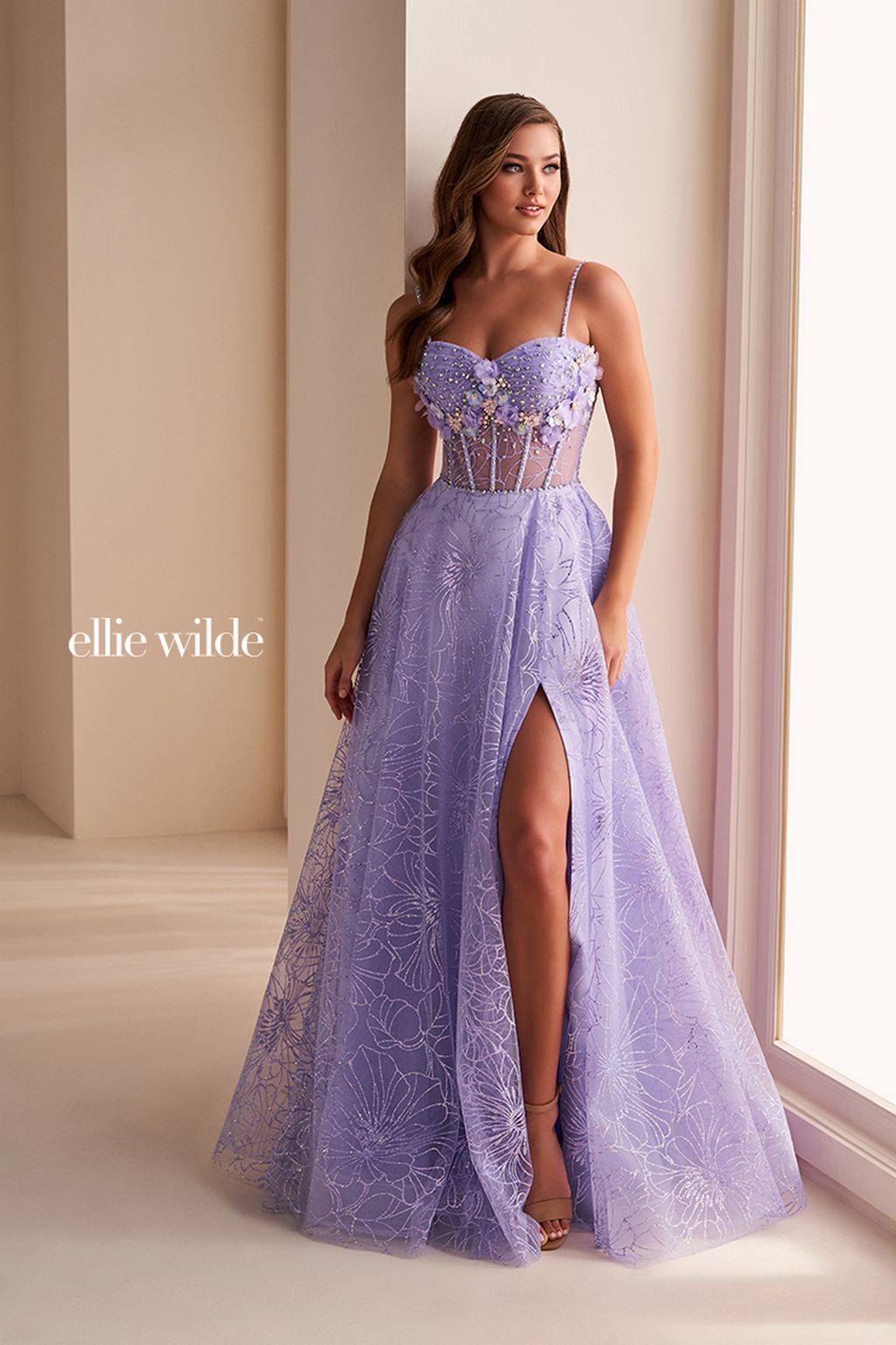 Ellie Wilde EW36218 A Line Long Formal Corset Prom Dress