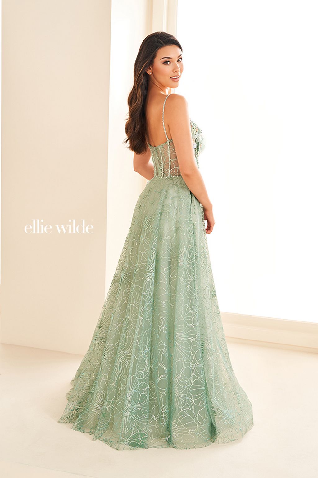 Ellie Wilde EW36218 A Line Long Formal Corset Prom Dress