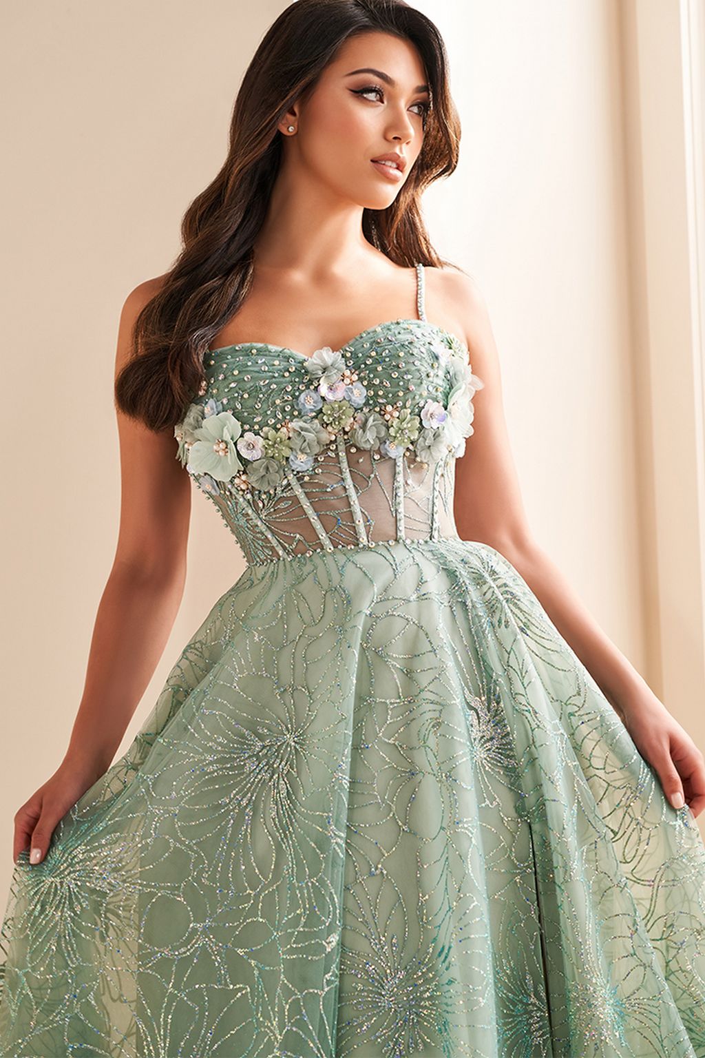 Prom Dresses A Line Long Formal Corset Prom Dress Sage/Multi