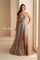 Prom Dresses Long Glitter Gown Formal A Line Evening Prom Dress Slate/Gold