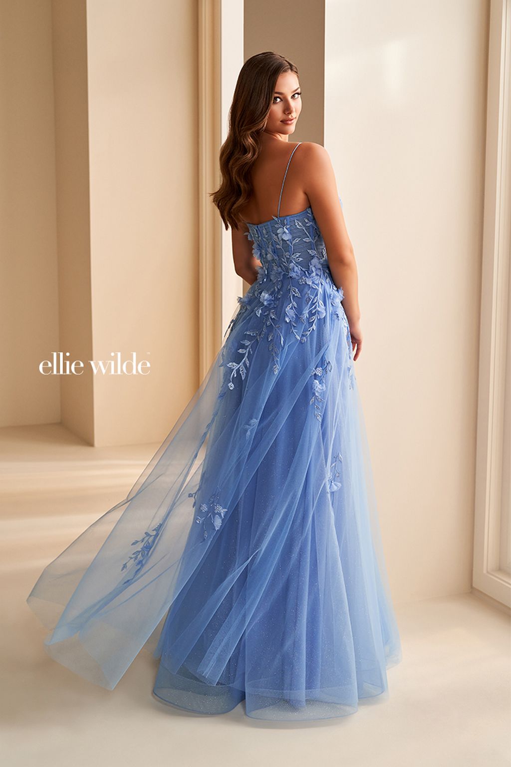 Ellie Wilde EW36222 Long Glitter Stone Accent Formal A Line Prom Dress - Bluebell / 26 Ellie Wilde EW36222 Long Glitter Stone Accent Formal A Line Prom Dress - Bluebell / 26