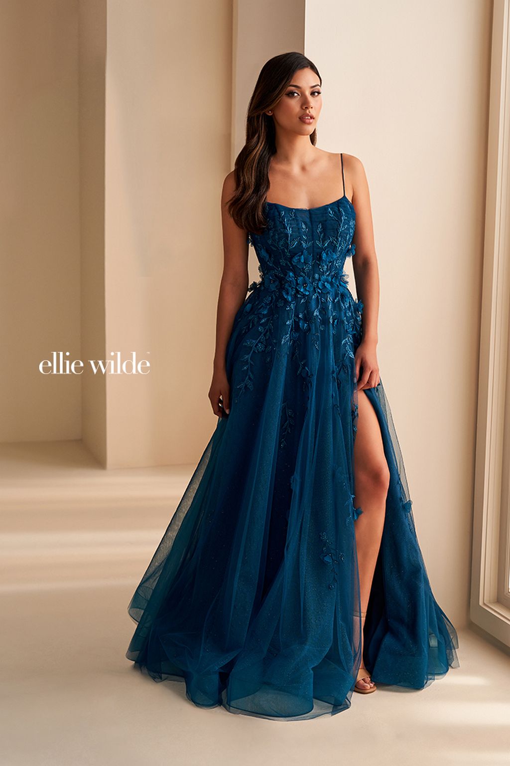 Ellie Wilde EW36222 Long Glitter Stone Accent Formal A Line Prom Dress