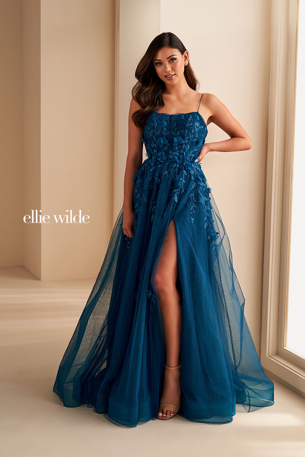 Ellie Wilde EW36222 Long Glitter Stone Accent Formal A Line Prom Dress