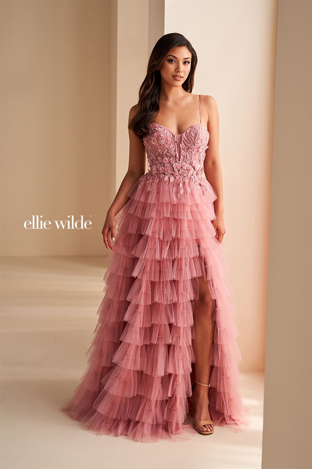 Ellie Wilde EW36223 Long Sequin Formal Ruffle A Line Prom Dress - Light Blue / 22 Ellie Wilde EW36223 Long Sequin Formal Ruffle A Line Prom Dress - Light Blue / 22