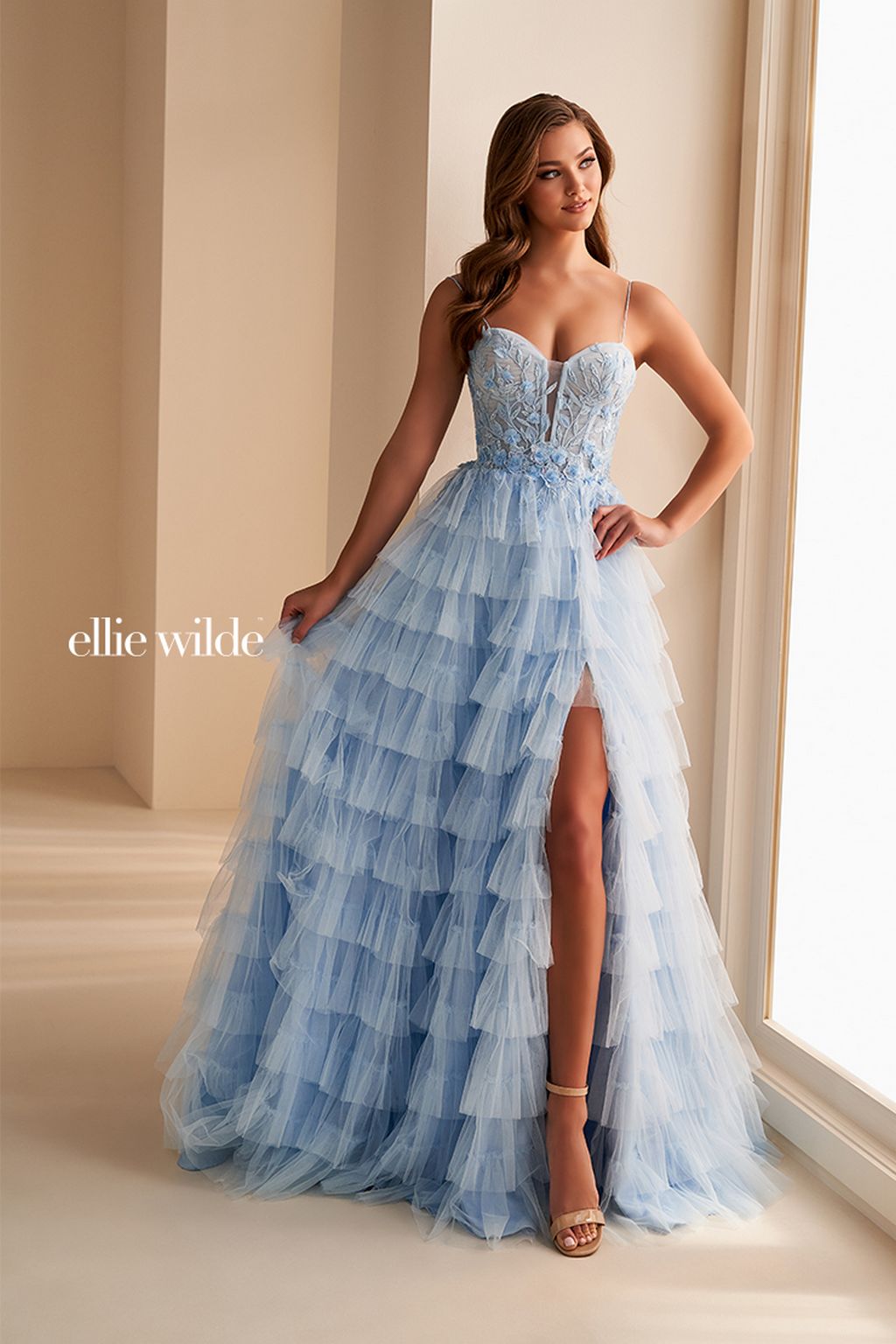 Ellie Wilde EW36223 Long Sequin Formal Ruffle A Line Prom Dress The Dress Outlet Ellie Wilde EW36223 Long Sequin Formal Ruffle A Line Prom Dress The Dress Outlet