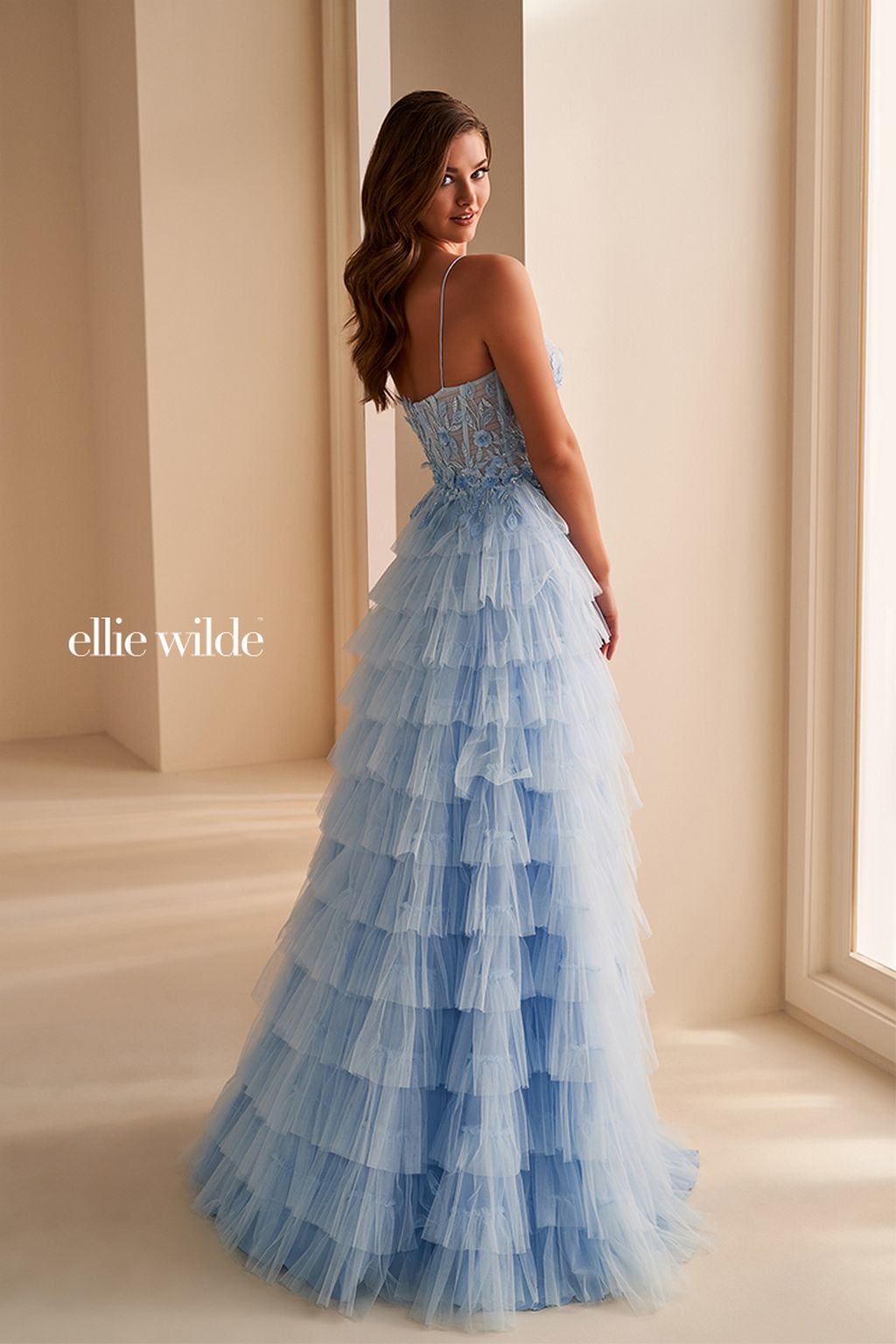 Ellie Wilde EW36223 Long Sequin Formal Ruffle A Line Prom Dress