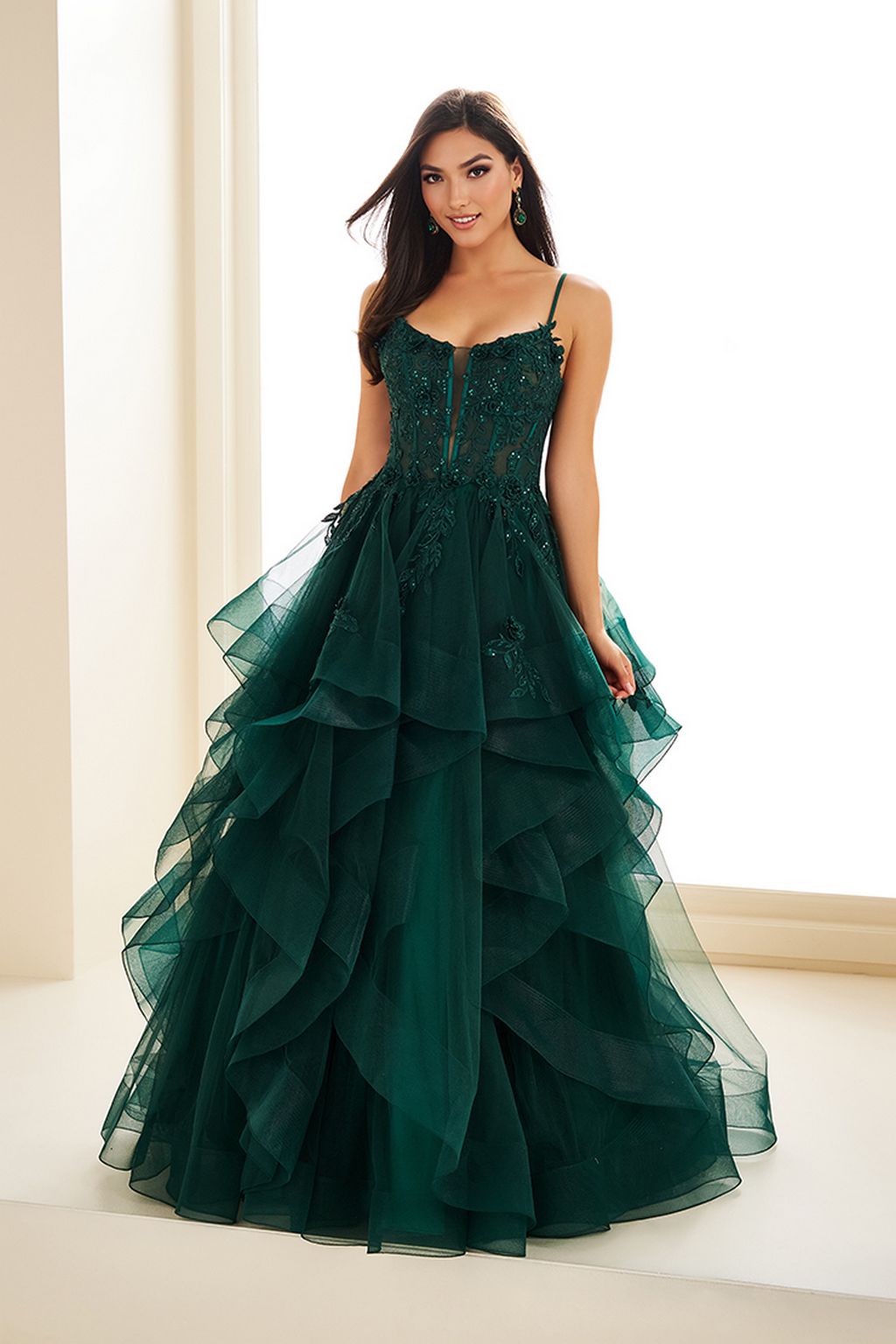 Ellie Wilde EW36225 Long Lace Ball Gown Formal Ruffled Beaded Prom Dress