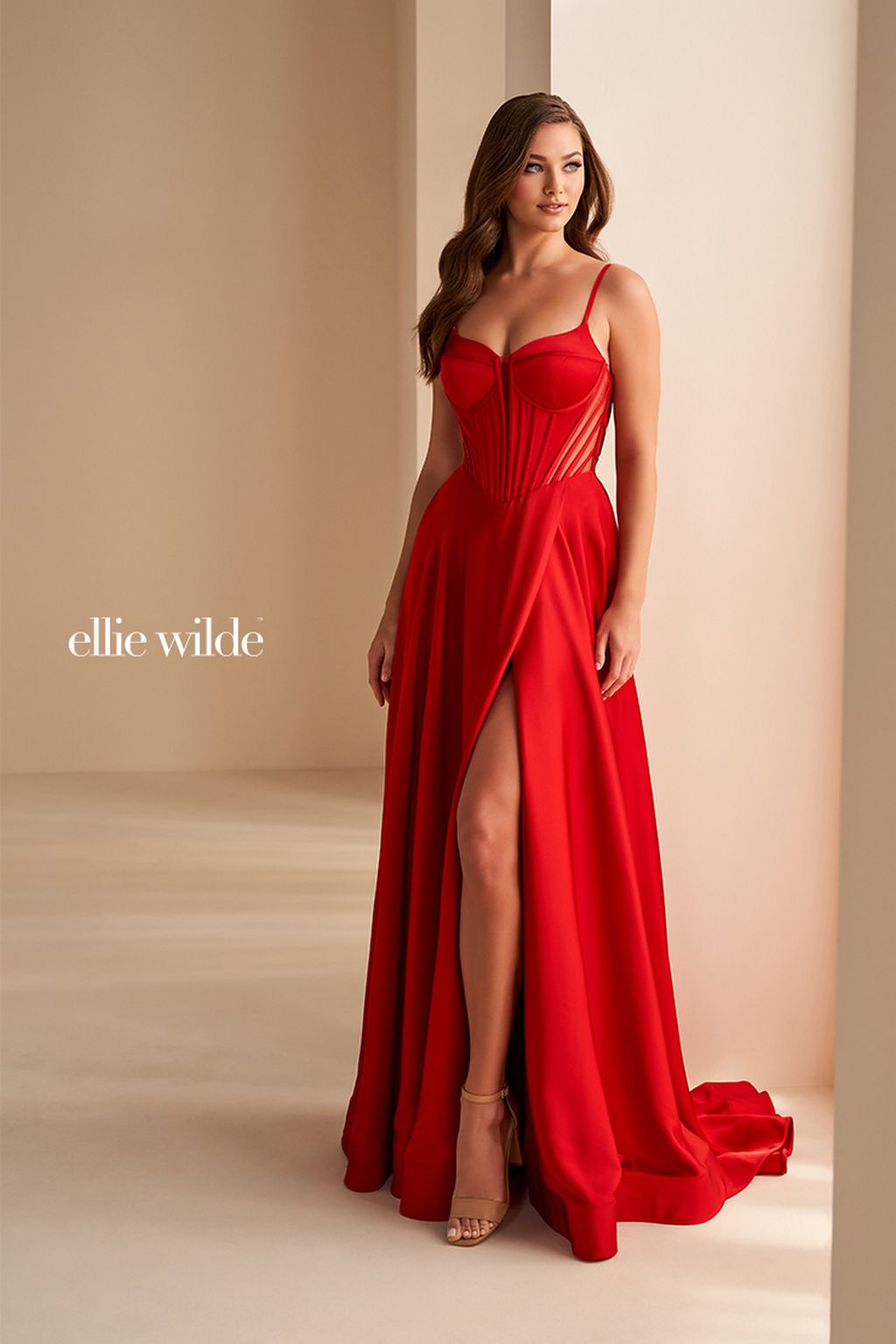Ellie Wilde EW36227 A Line Long Slit Evening Formal Prom Dress