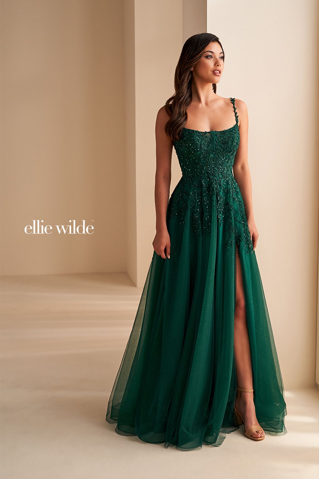 Ellie Wilde EW36228 Long Sequin Glitter A Line Slit Formal Prom Dress