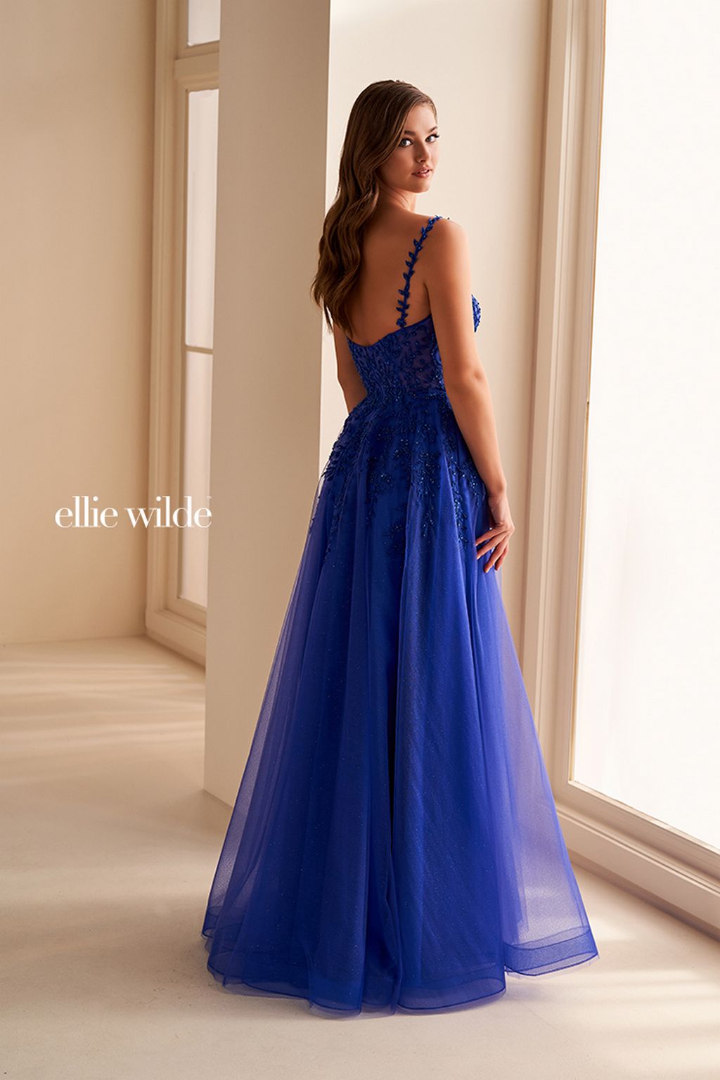 Ellie Wilde EW36228 Long Sequin Glitter A Line Slit Formal Prom Dress