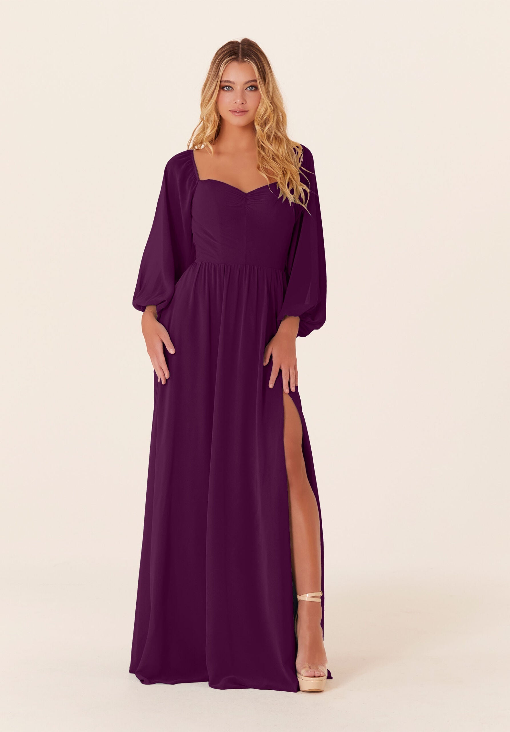 Mother of the Bride Dresses Long Sleeve Formal Long Mother of the Bride Dress Eggplant-Chiffon-21830-Pleated