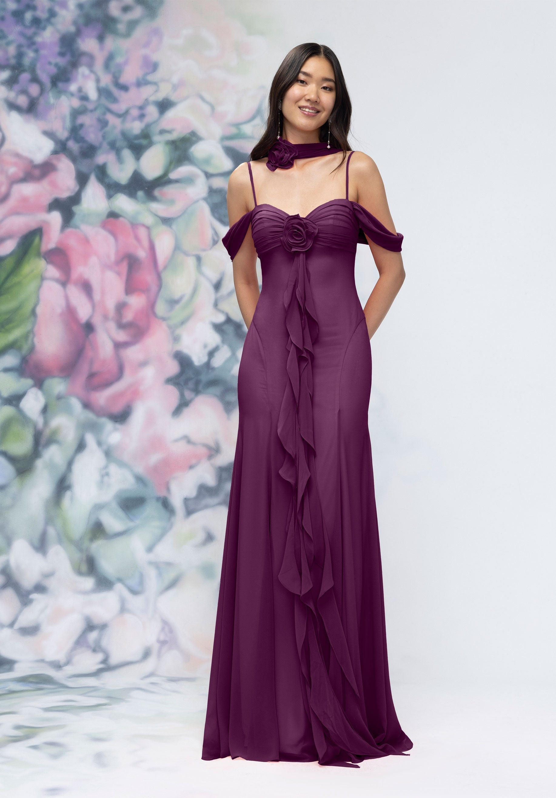 MGNY Madeline Gardner New York 3030000 Formal Evening Long Ruffle Floral Dress