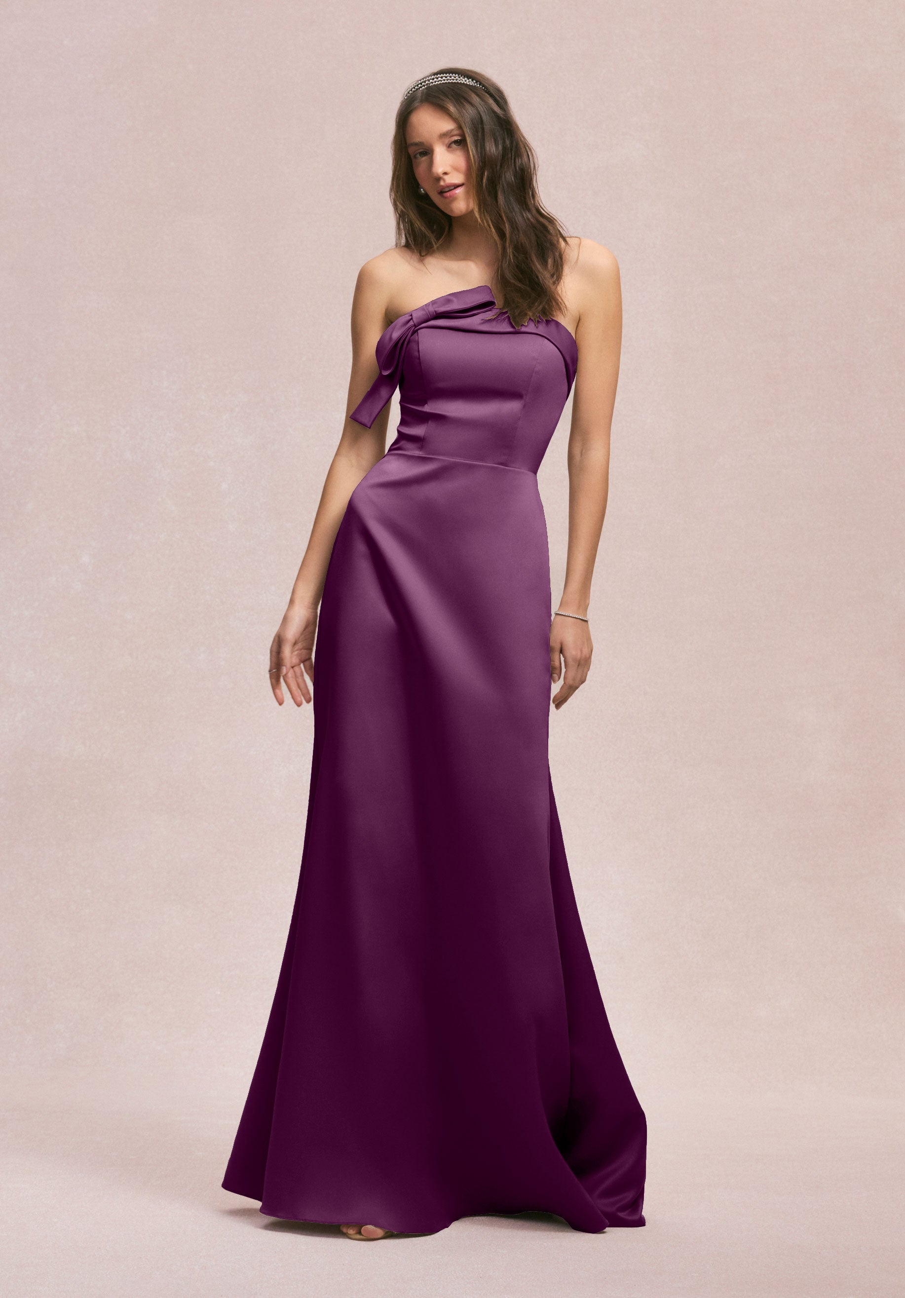 Formal Dresses Evening A Line Long Formal Dress Eggplant-Satin-31246-Fitted