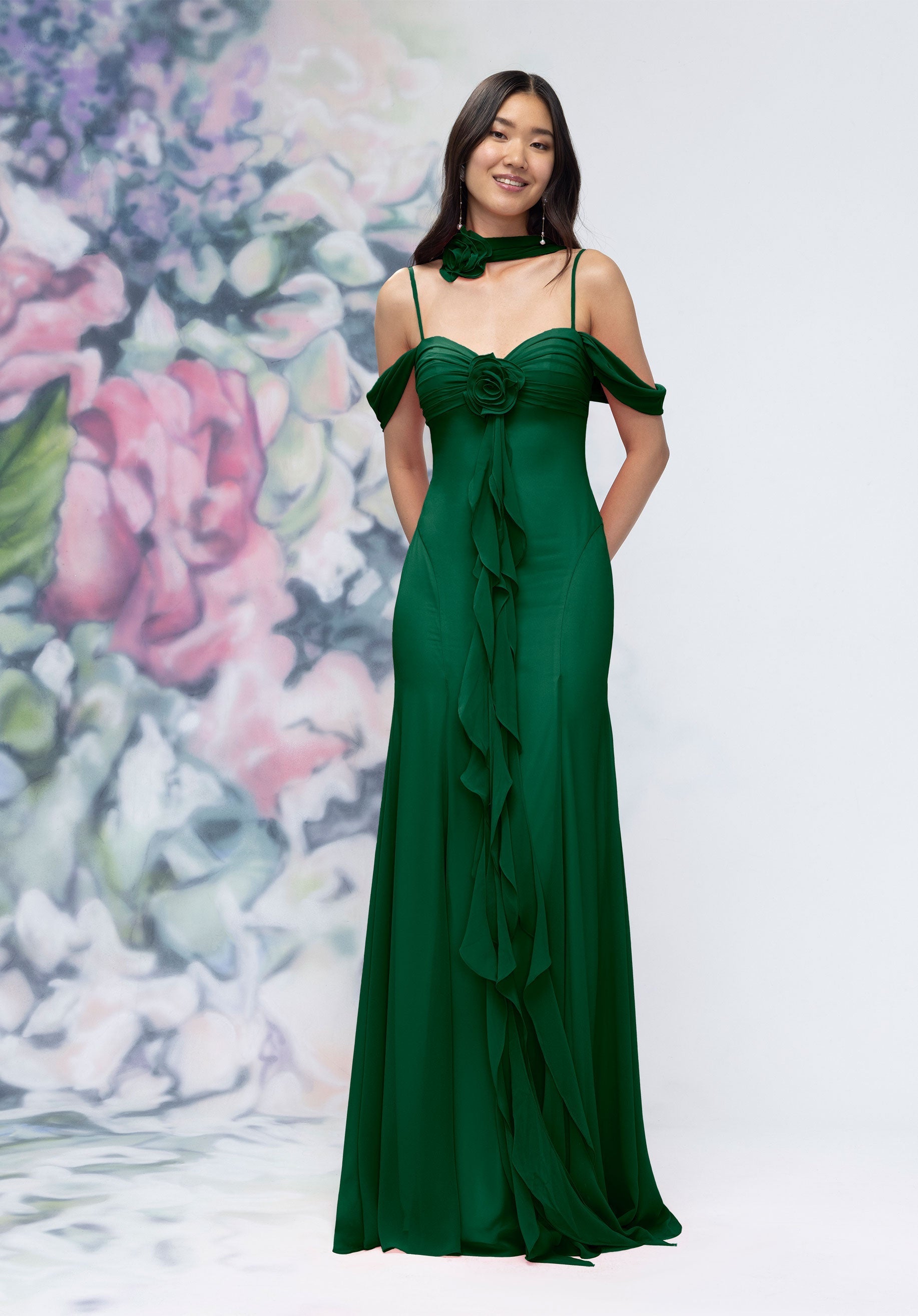 MGNY Madeline Gardner New York 3030000 Formal Evening Long Ruffle Floral Dress