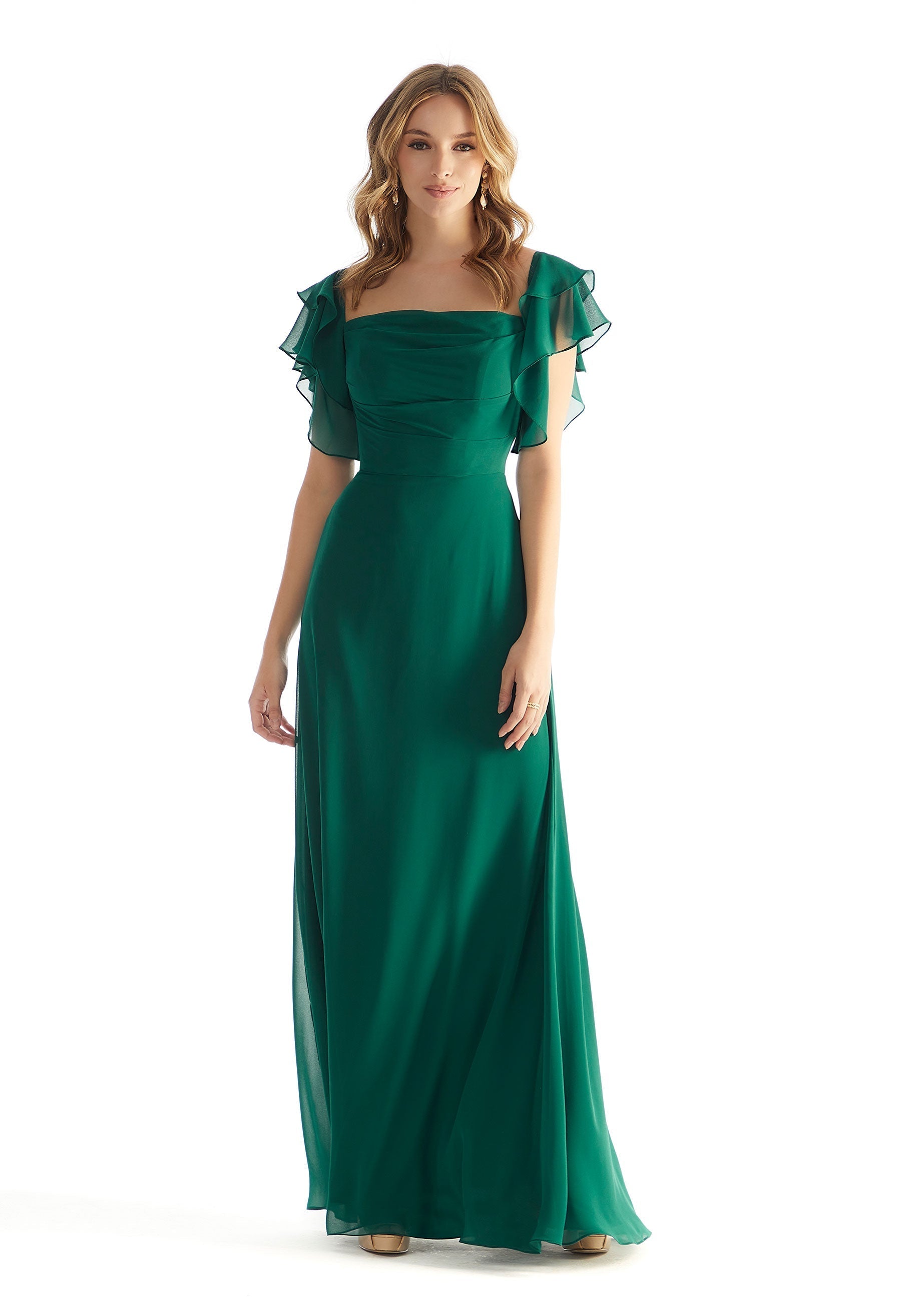Formal Dresses Formal A Line Ruffle Long Dress Emerald-Chiffon-31227-Ruffle