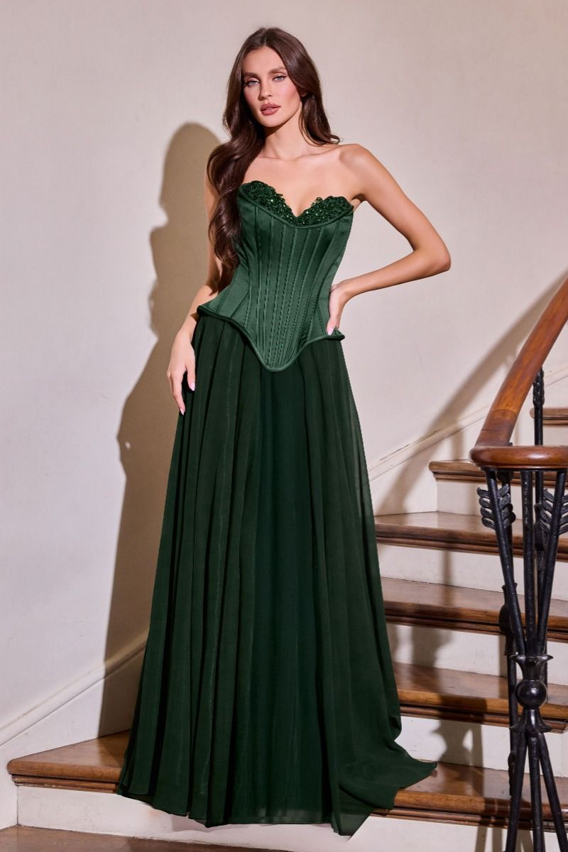 Prom Dresses Long Formal Corset A Line Prom Dress Emerald-Chiffon-CDJ891-Corset