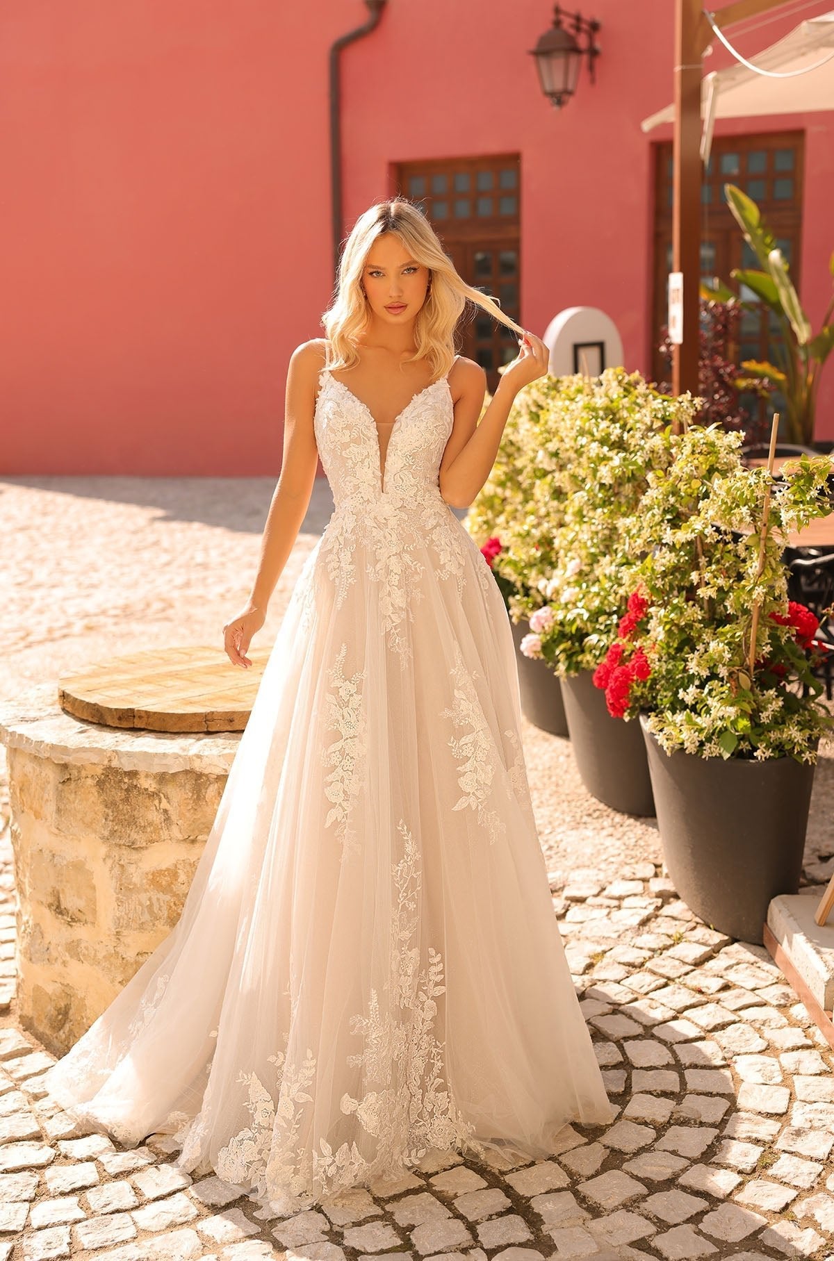 Wedding Dresses Long Wedding Lace Applique A Line Dress Amarra 84228 Ivory/Nude