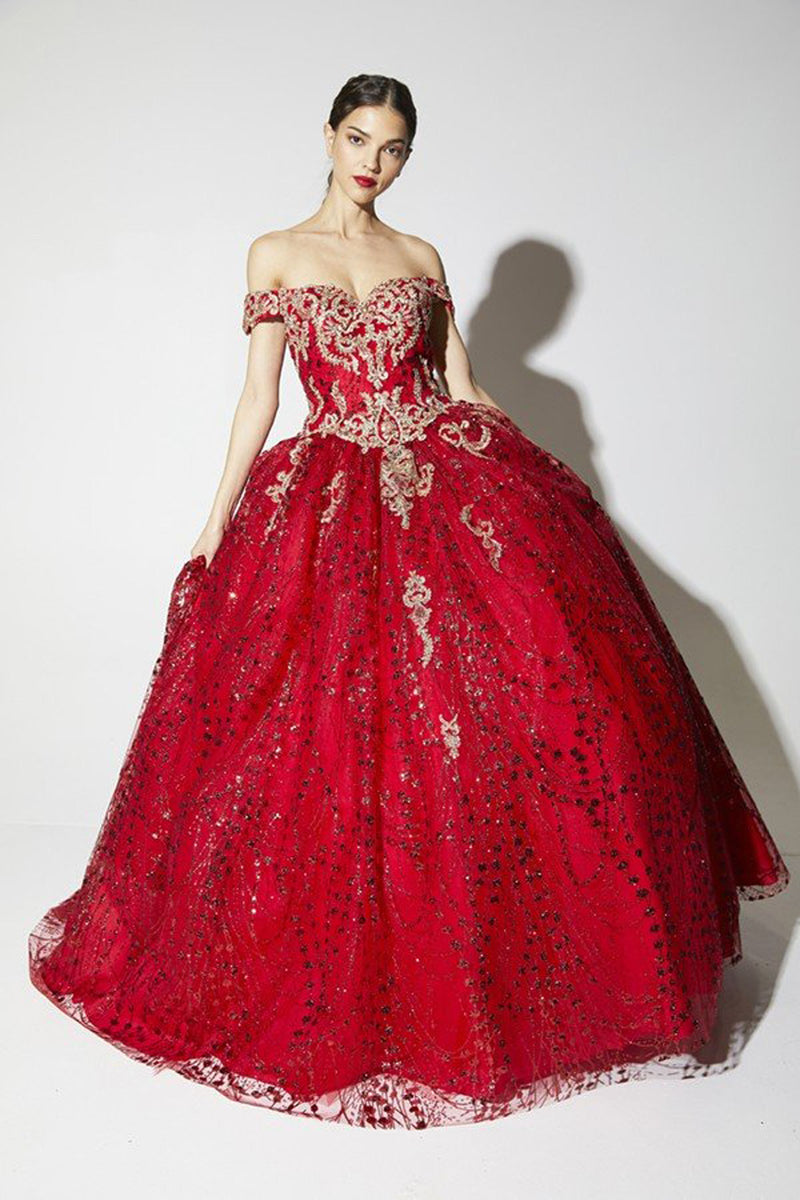 Quinceniera Dresses Long Quinceanera Glitter A Line Dress Eureka Fashion 9778 Red