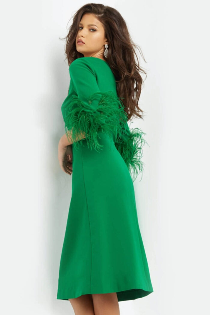Jovani 07341 Short Feather Sleeve Cocktail Dress