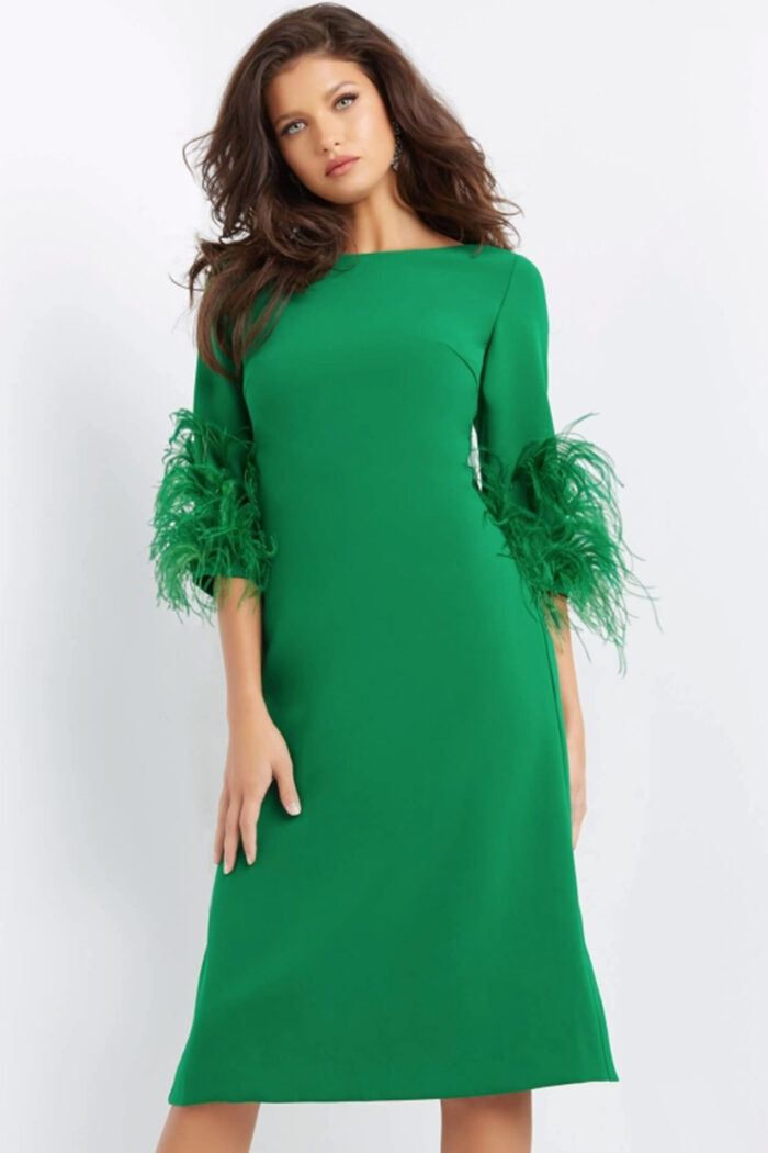 Jovani 07341 Short Feather Sleeve Cocktail Dress