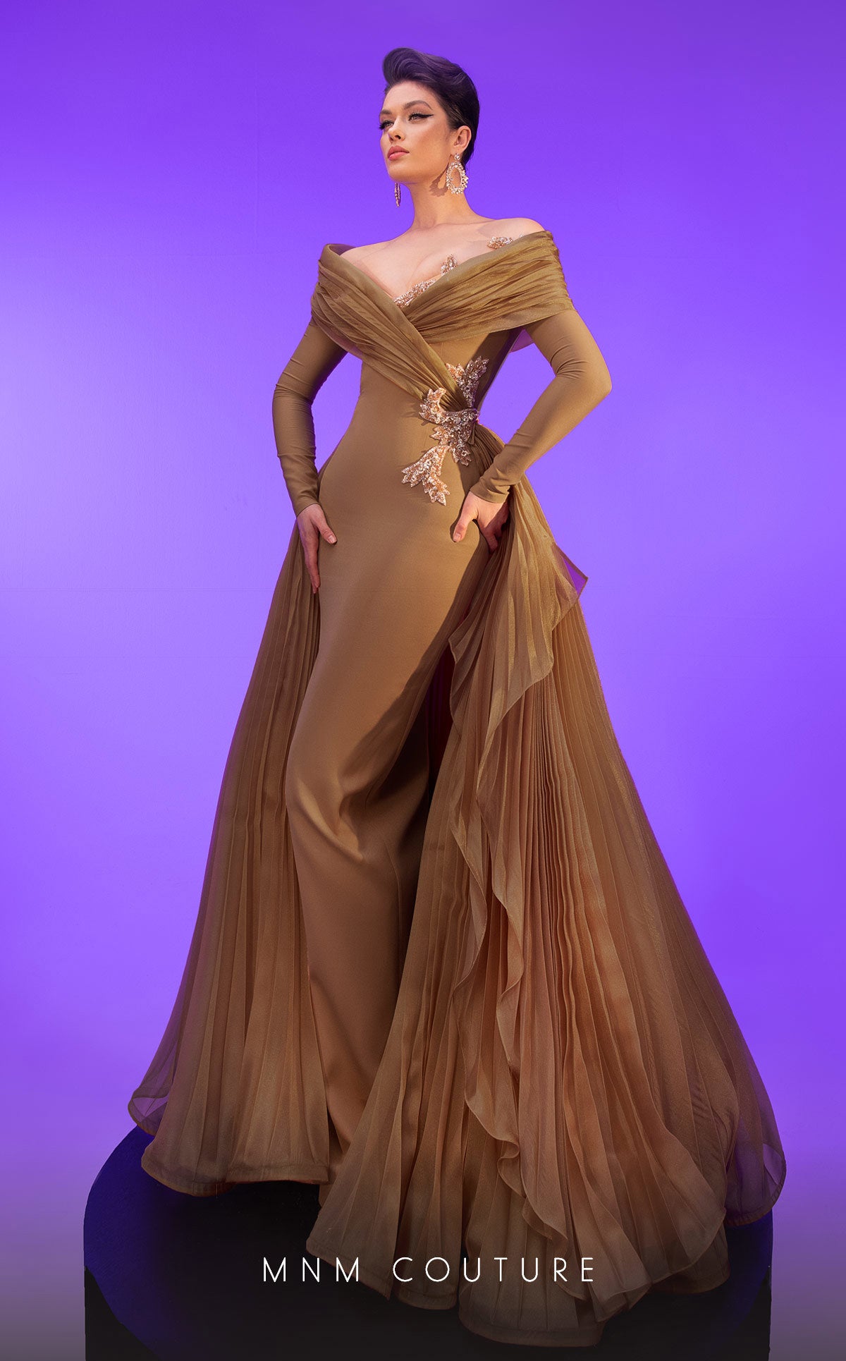 Off-the-Shoulder Floor-Length Tulle Formal Mermaid MNM Couture F02800