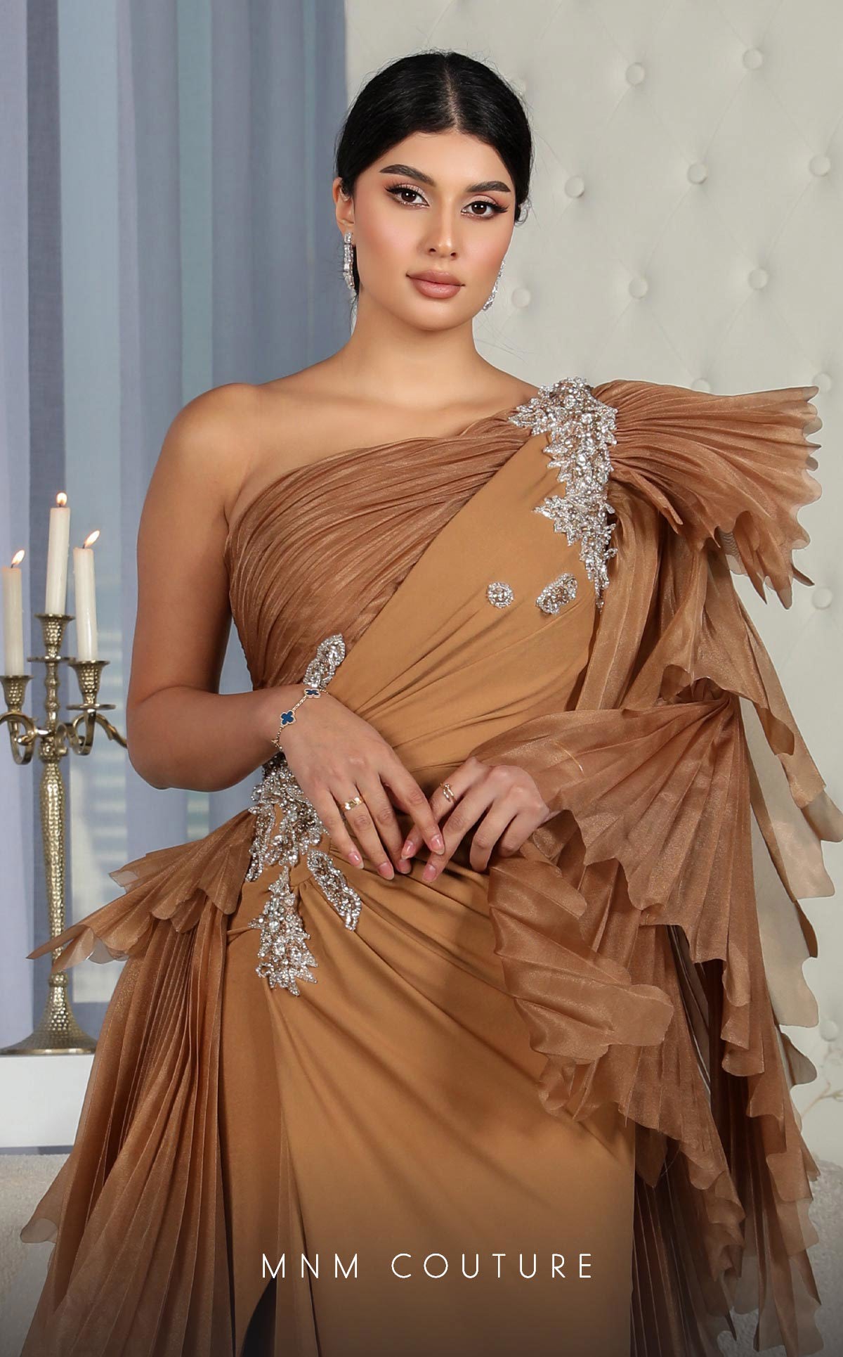 One-Shoulder Floor-Length Chiffon Formal Sheath MNM Couture F02801