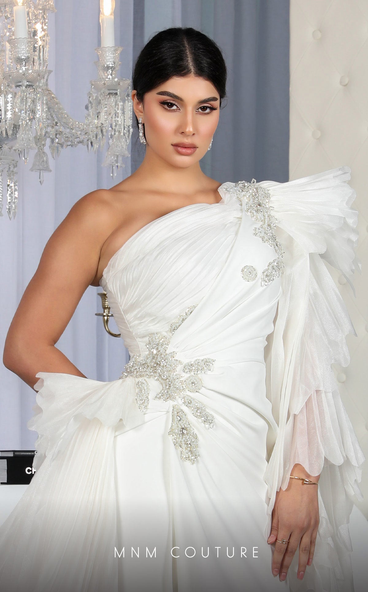 One-Shoulder Floor-Length Chiffon Formal Sheath MNM Couture F02801