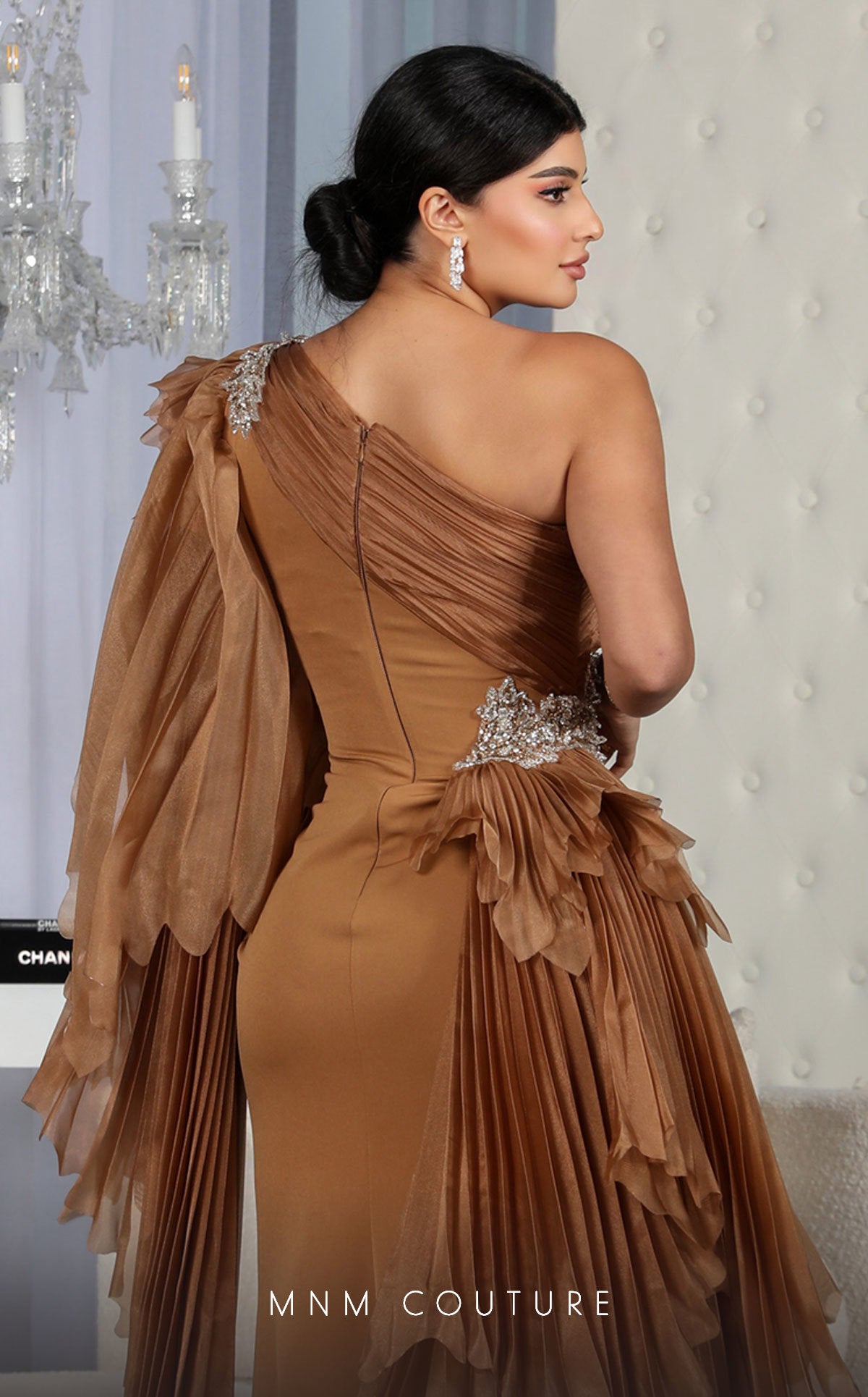 One-Shoulder Floor-Length Chiffon Formal Sheath MNM Couture F02801