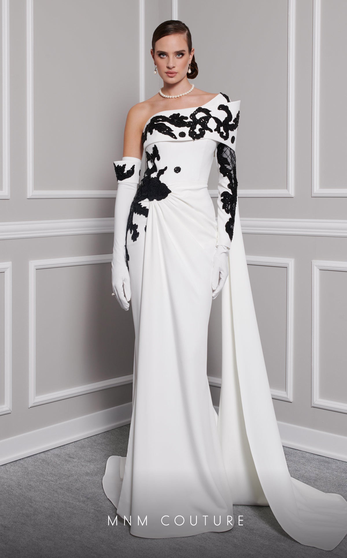 One-Shoulder Floor-Length Satin Formal Sheath MNM Couture F02803