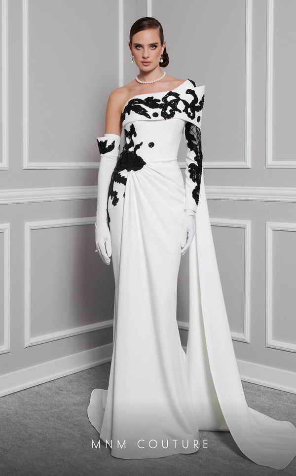 One-Shoulder Floor-Length Satin Formal Sheath MNM Couture F02803