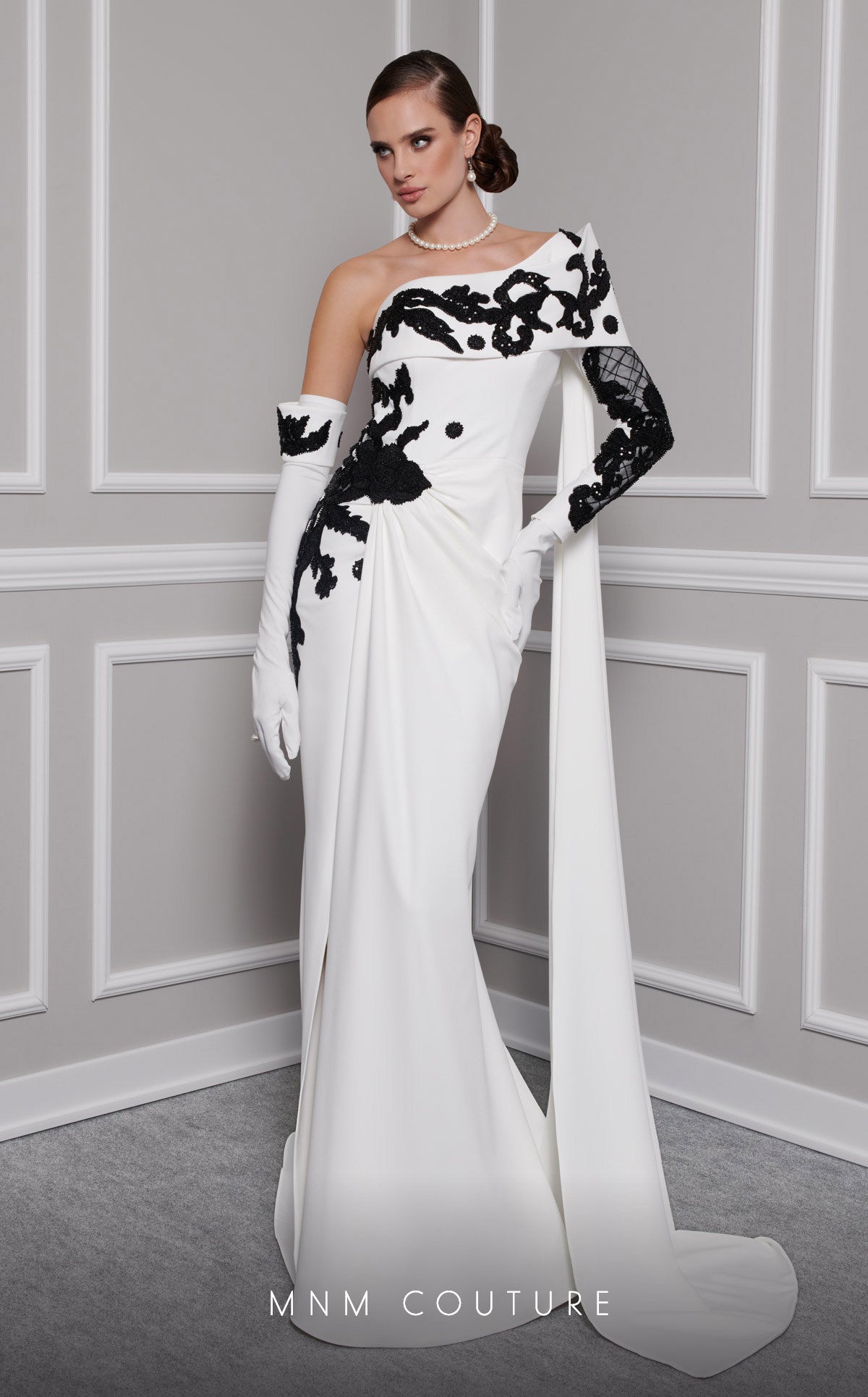 One-Shoulder Floor-Length Satin Formal Sheath MNM Couture F02803