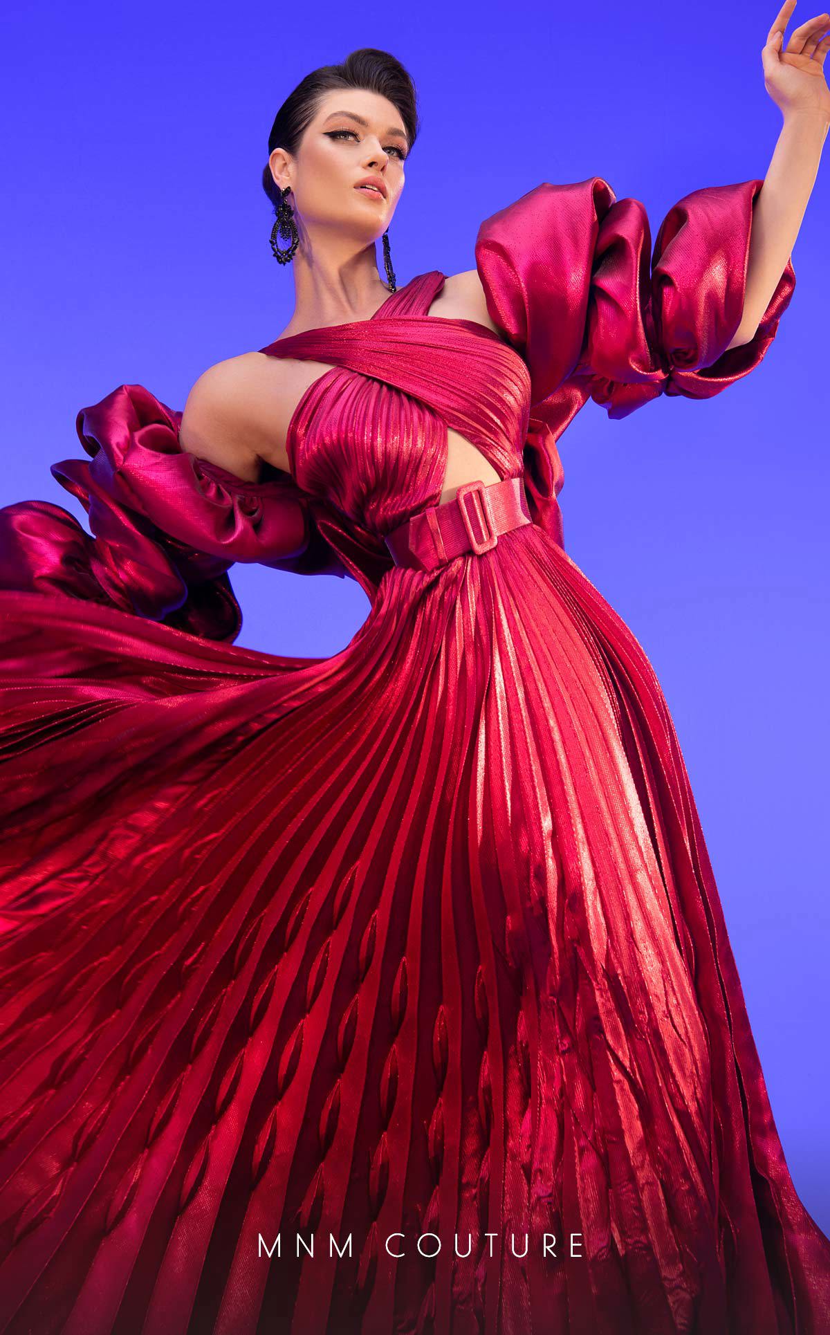 MNM Couture F02808 A Line Pleated Evening Gown Formal Dress