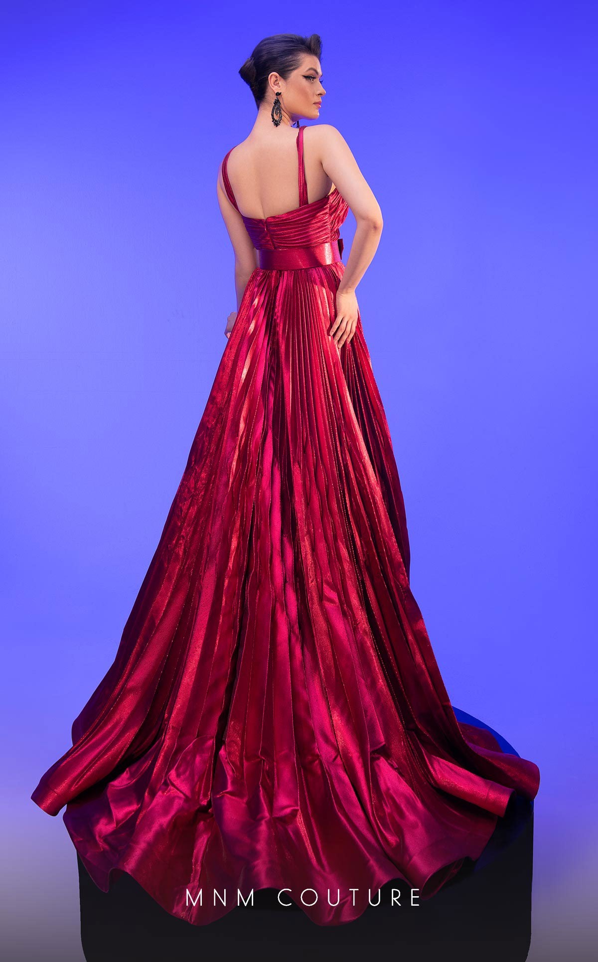 MNM Couture F02808 A Line Pleated Evening Gown Formal Dress