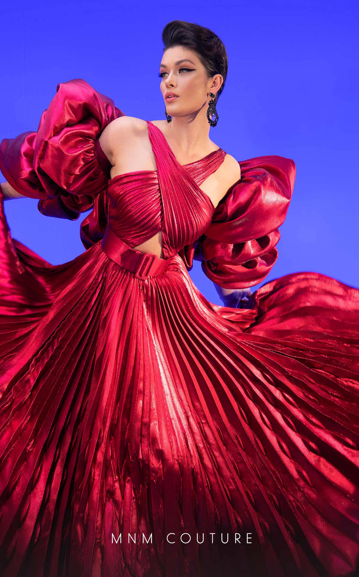 MNM Couture F02808 A Line Pleated Evening Gown Formal Dress