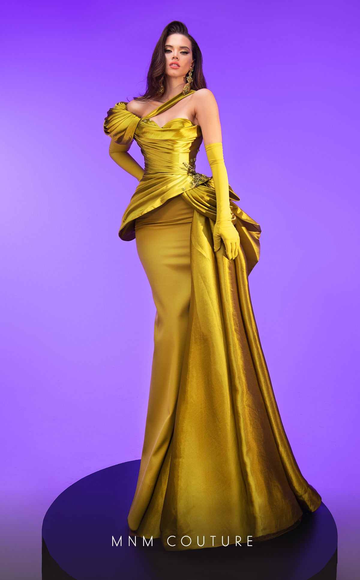 MNM Couture F02810 Beaded Peplum Long Formal Pleated Dress