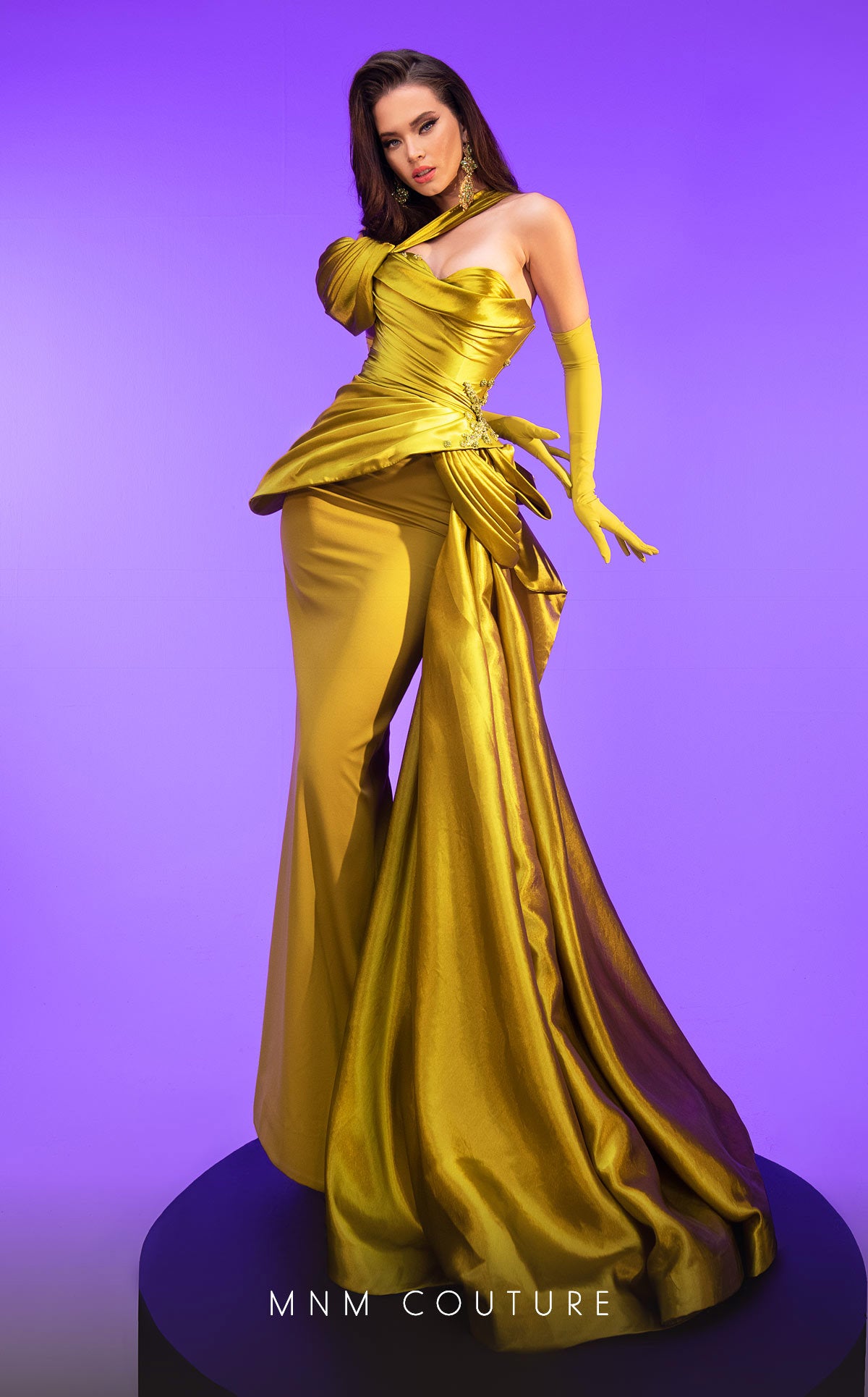 MNM Couture F02810 Beaded Peplum Long Formal Pleated Dress