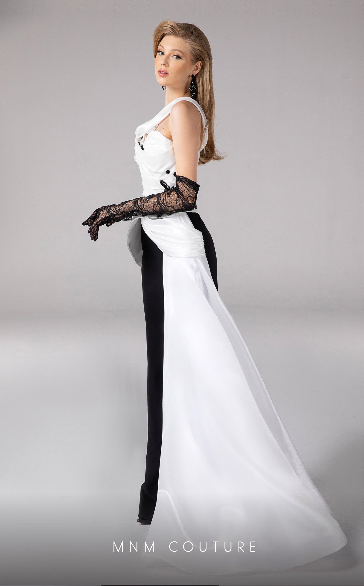 MNM Couture F02810 Beaded Peplum Long Formal Pleated Dress