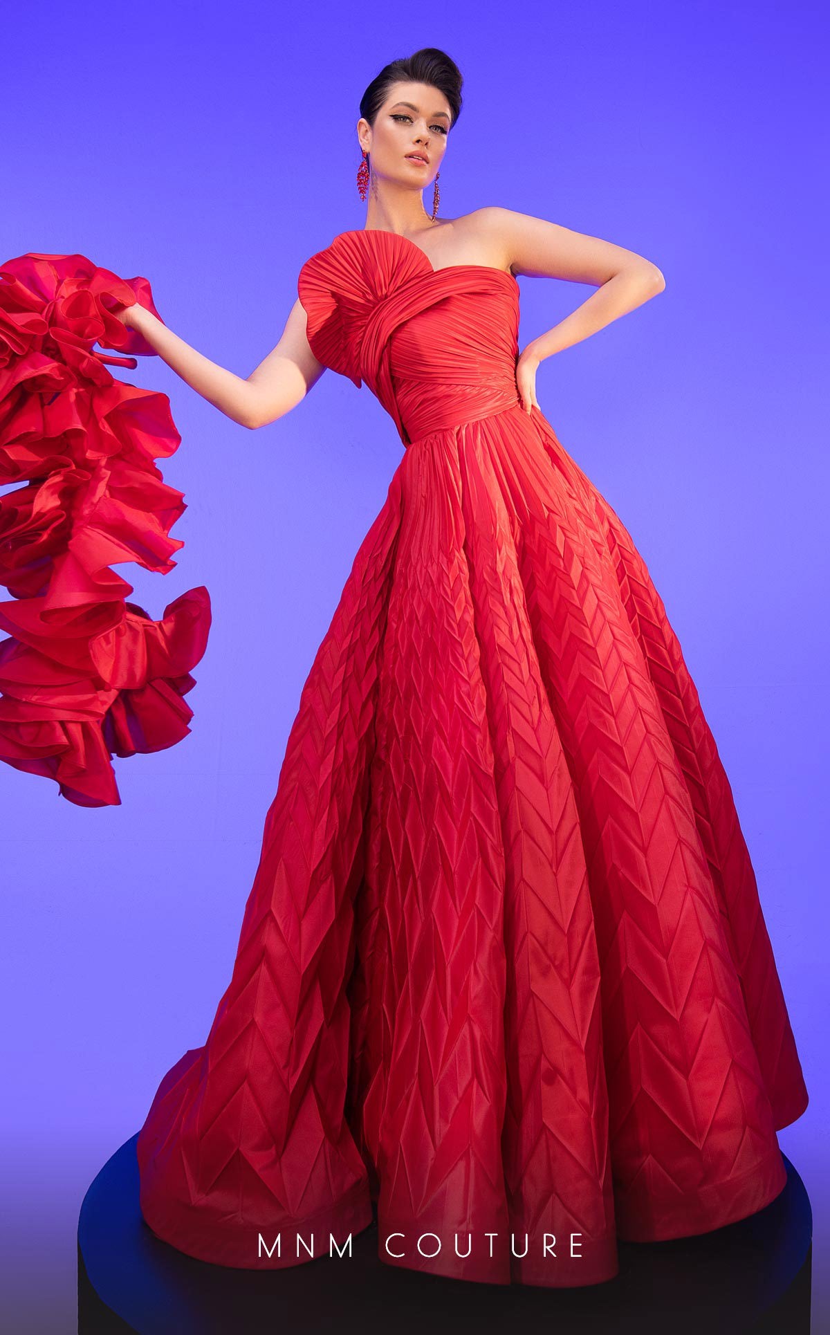 Strapless Curved Neck Floor-Length Satin Formal Ball Gown MNM Couture F02815
