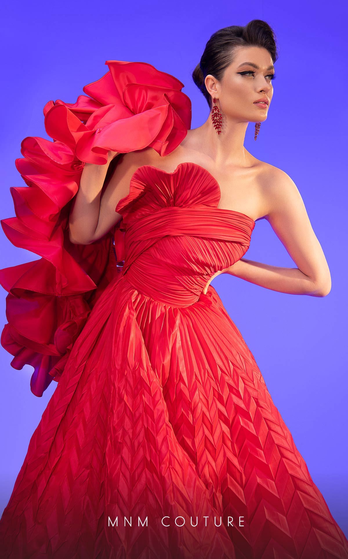 Strapless Curved Neck Floor-Length Satin Formal Ball Gown MNM Couture F02815