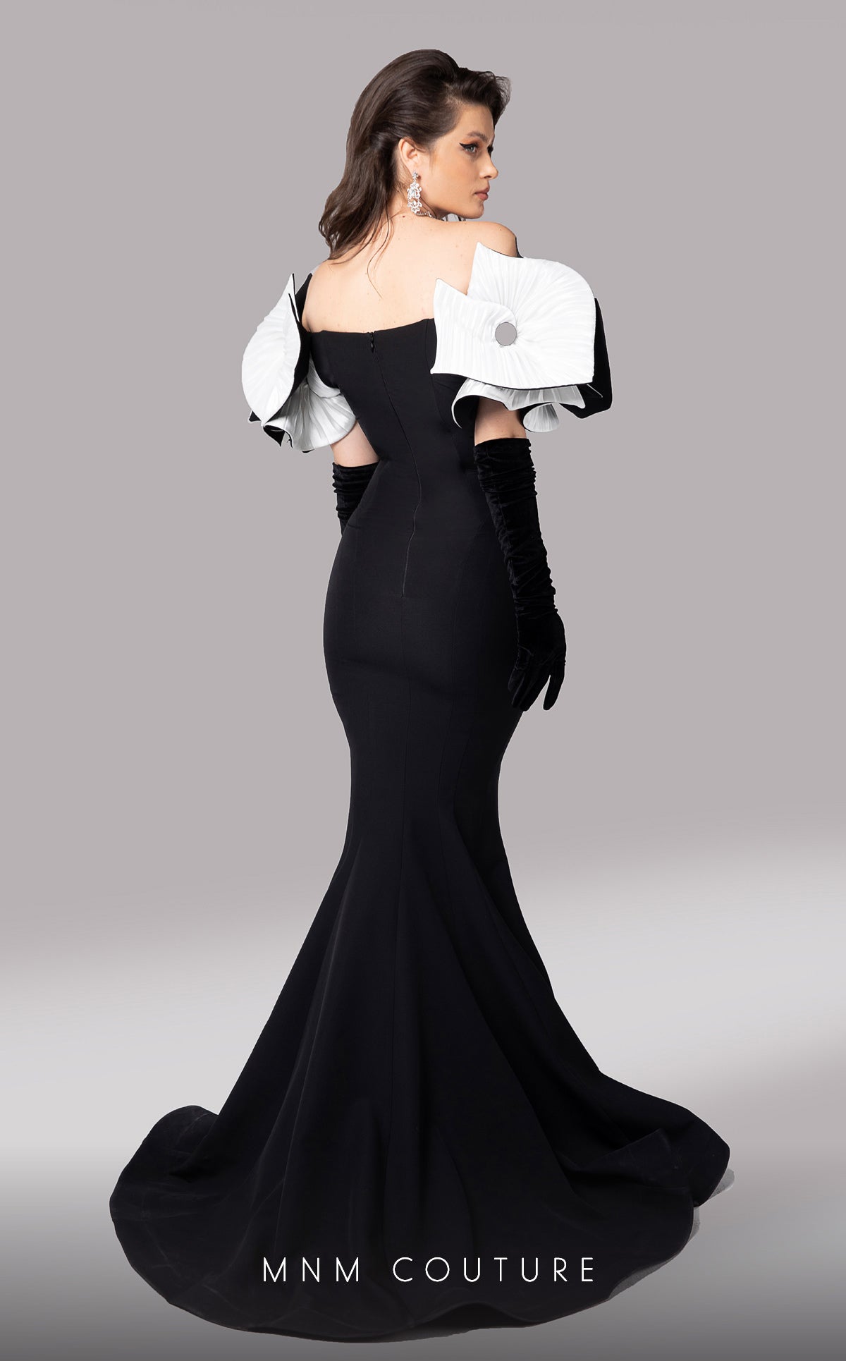Off-the-Shoulder Floor-Length Crepe Formal Mermaid MNM Couture F02820