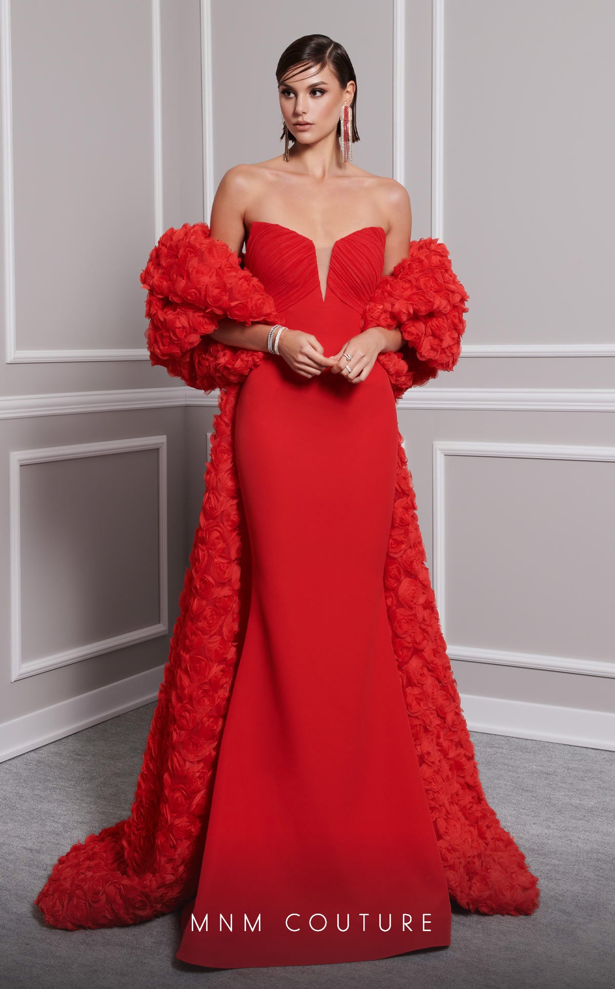 MNM Couture F02821 Mermaid Long Formal Evening Detachable Cape Prom Dress