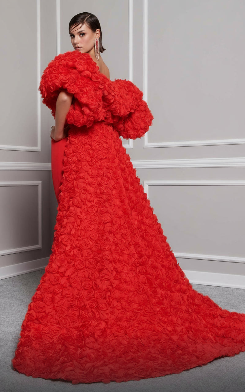 Formal Dresses Mermaid Long Formal Evening Detachable Cape Prom Dress Red